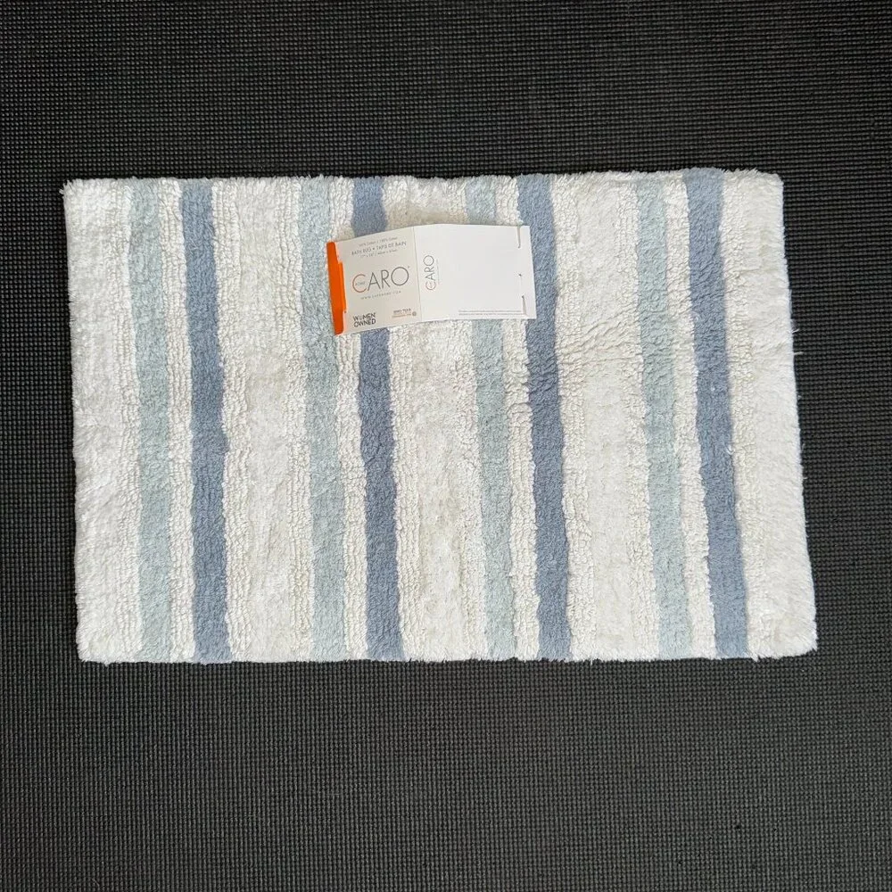 Caro 17 x 24 Blue White Stripes Striped Bath Rug Mat 100% COTTON Non Slip